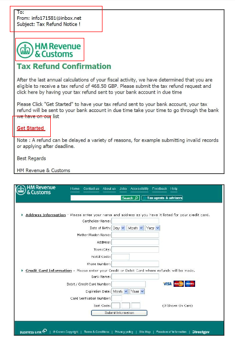 HMRC screenshot of tax refund application